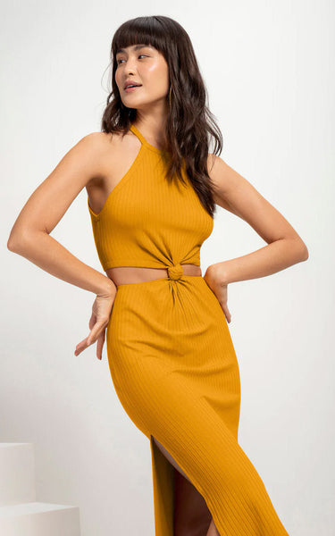 Lez a Lez Ribbed midi dress with knot 8220L